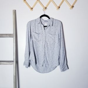 A NEW DAY BUTTON DOWN GRAY WITH BLACK STARS SHIRT SIZE MEDIUM